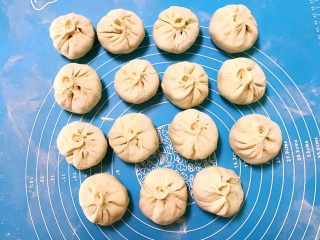 19、芽菜猪肉馅包子,逐一包好的包子，盖上保鲜膜二次饧发20分钟
