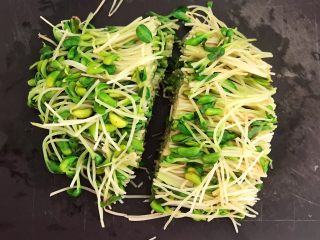 11、炝拌黑豆苗,把焯好的黑豆苗从中间切开