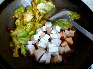 11、包菜烧豆腐,放入豆腐