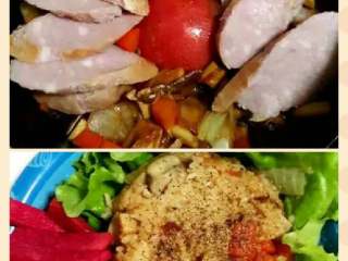 2、黑暗料理之整个番茄饭集锦,加稻香村茶肠的整个番茄饭，出锅装盘撒黑胡椒碎，西餐的感觉特好。