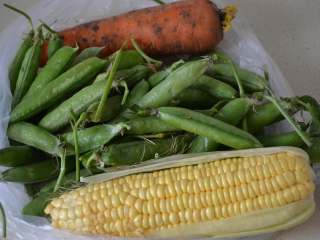 1、三色炒豌豆,准备好所有材料。