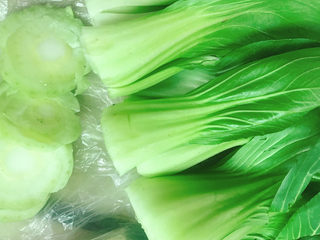 2、油菜豆腐,切去根部