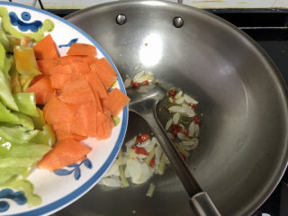 15、青椒炒腐竹➕岂有黄鹂历翠微,下胡萝卜片青椒片，