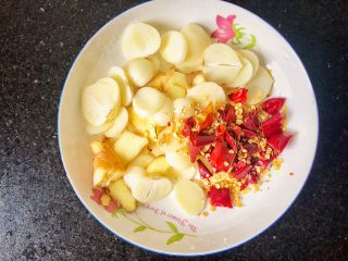 3、辣子鸡丁,4.姜蒜切片，干辣椒切成小节备用