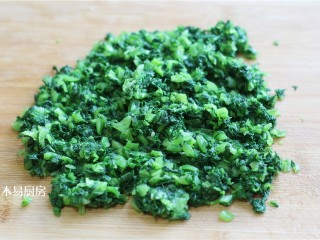 6、小白菜鸡蛋虾皮饺子,将小白菜剁成碎末，然后再用手挤去多余水分。