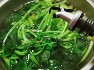 5、凉拌菠菜粉丝,加入几滴食用油