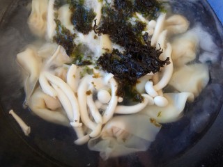 16、白菜猪肉小馄饨（内附馄饨四种详细包法）,再撒入紫菜和白玉菇
