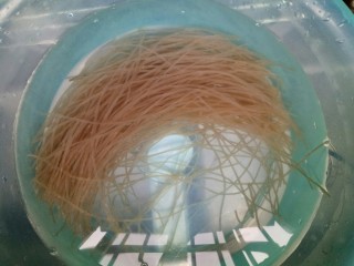 1、大白菜炖粉条,将粉条用清水冲洗干净,放入盆中浸泡变软