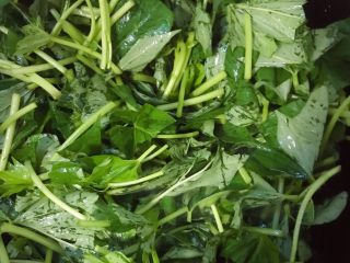 8、蒜香薯叶,倒入红薯叶