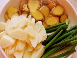 2、哑巴兔（四川重口味菜系）,姜、蒜切片，葱切段。