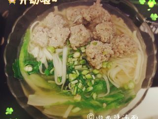 13、肉丸鲜汤面,面条全熟就可以出锅啦，滴上几滴香油，放上香葱碎，味道美极啦。口重的同学可以配上一点榨菜