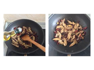 14、独家香辣鸡翅尖,炒到鸡翅尖微微有点焦黄以后加入花椒油、盐、鸡精调味，然后撒上一点熟芝麻就大功告成了