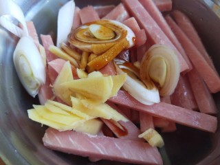 6、香辣里脊肉条  新文美食,加入酱油，料酒，葱姜蒜，盐。