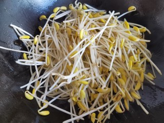 10、韭菜炒豆芽,放入豆芽。