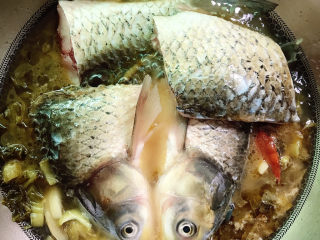 8、泡菜鱼,再放入鱼尾和所有鱼肉