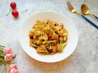 13、豆豉酱炒有机菜花,成品。