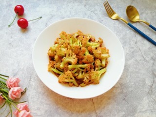 14、豆豉酱炒有机菜花,成品。