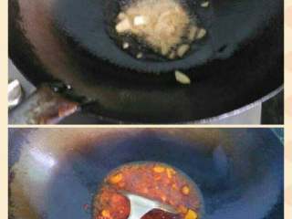 4、四川毛血旺,热锅爆香姜蒜，放点豆瓣酱。