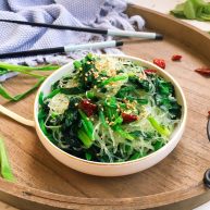 厨房挑战+素菜+粉丝菠菜小炒