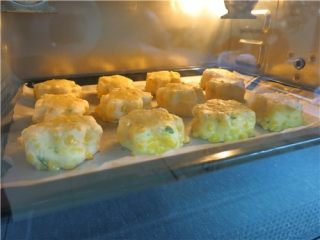 15、超快速面包--切达芝士香葱司康,烤箱提前预热，上火190度，下火170度，中层20分钟