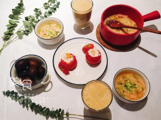 47、坚持做早餐的200天,番茄鲜虾粥~南瓜牛奶~番茄鸡蛋杯