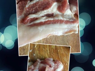 2、红黑磨云香蛋泡饭,肥猪肉切小丁备用
