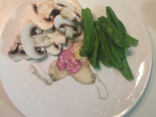 1、一人食 香煎牛排,蘑菇和荷兰豆洗净 蘑菇切片