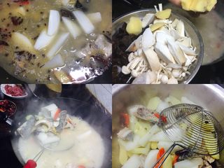 3、家庭版水煮活鱼,水开后，就可以下萝卜、土豆这些比较难熟的菜，盖上锅盖静等12分左右（菜熟了即可），全部捞出来放在盆子里