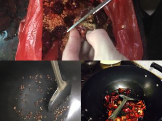 6、家庭版水煮活鱼,剪开灯笼椒，掏出里面的籽（因为不爱吃灯笼椒的里面的籽，所以都会把它剪开掏出来，也可以不用的），然后重复第一步，将花椒炒香，倒入油和剪好的灯笼椒，炒到油热，有红的颜色出来，就可以泼油了