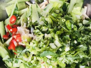 8、????☘️鱼腥草????拌黄瓜????????,8、接着放入葱 香菜 小米辣 老陈醋