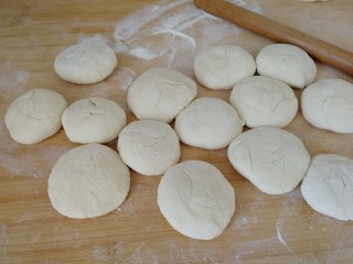 5、家庭版&荷叶肉夹馍,揪成大小均匀的面挤子，压成饼（如图）。