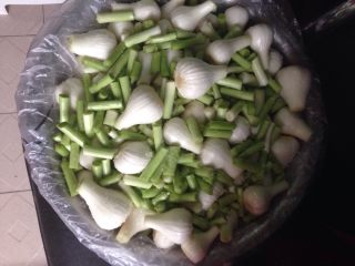 2、家庭腌糖蒜,将蒜清洗干净后加入颗粒盐拌匀。约加入250克颗粒盐。未加水。腌制48小时。(东北话说这一步叫用盐杀)