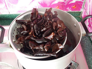 4、#菌类料理#木耳凉拌核桃仁,煮开后转发小火再煮10分钟左右用漏勺捞出