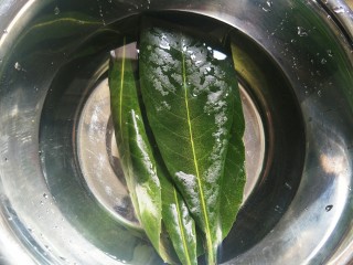 2、枇杷叶冰糖雪梨水,枇杷叶先泡水里，15-20分钟