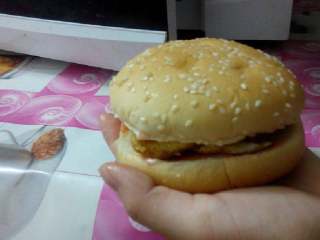 9、家庭自制健康汉堡包,然后盖住就可以了，是不是很简单啊，忘了买生菜了，所以这次没放