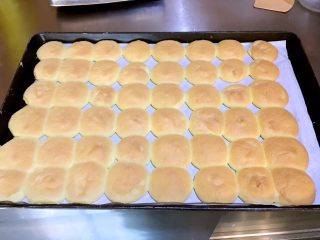 8、最靠谱的网红-蛋糕店里的肉松小贝,放入预热好的烤箱中层，上下火，180度，15分钟。蛋糕好了之后从烤箱取出，将烤盘从15厘米的高度摔到桌面振几下