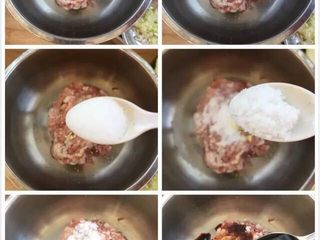 2、春季去火正当时～冬瓜肉丸汤+杂粮饭,肉馅中依次加入1/2小勺胡椒粉、1小勺鸡精、1小勺盐、1/2小勺糖、1大勺生抽、2大勺黄酒