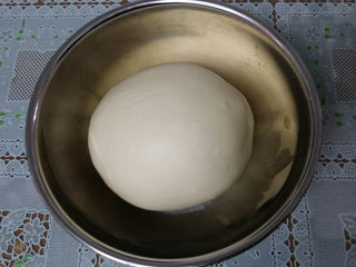 6、香葱火腿面包卷,将面团重新整理好，放入面盆中