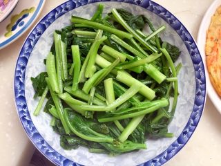 6、双菇烩,烫好的菜心码在盘底备用