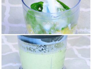 4、荷兰豆芦笋浓汤 宝宝辅食，土豆+牛奶,土豆、荷兰豆、芦笋、牛奶一起入料理机打成糊。