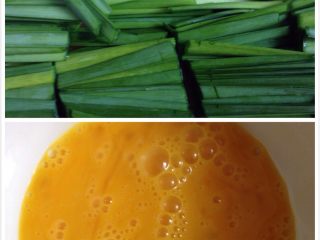 1、鸡蛋韭菜炒河粉,韭菜叶切段，鸡蛋调散。提示：鸡蛋小就用2个。