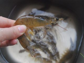 1、洋葱油爆虾,虾剪去虾须