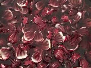 2、洛神花（玫瑰茄）果脯,取1公斤洗干净的洛神花放入容器中加入60克的盐，把水加到没过洛神花，翻动数次，泡一个晚上，直到洛神花变软