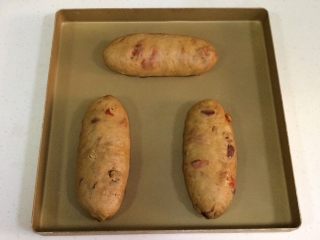 11、红枣枸杞软欧包,收口朝下，放入不粘烤盘中。