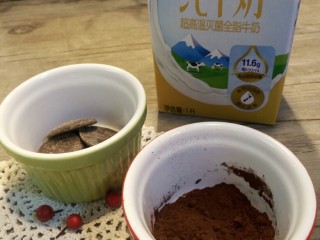 1、巧克力牛奶+奶盖,巧克力牛奶的材料集合。糖和可可粉倒在一起了，为了少洗一个杯子-_-|||