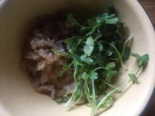 7、家常凉拌海蜇丝,拿一个大盆,放入海蜇丝和香菜;