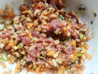 7、健脾清肺的蒸藕盒,顺一方向搅拌至肉馅上有粘稠感。