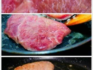 1、家庭版_意式杂炒牛肉饭,如图、将牛肉放在平锅里煎至两边带香、(再淋上酱油使肉变上色、再加上黑胡椒粉这部忘记拍照)煎好捞出备用。因为是小朋友吃的牛肉煎`至十成熟而带香。