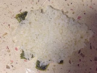 8、足球饭团,用勺子弄一点米饭上去，压平。