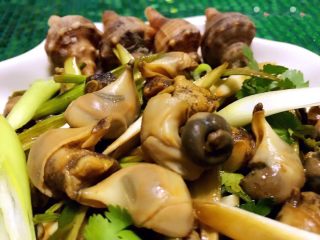 9、香葱拌小海螺,海螺的肉肉好有弹性哦
